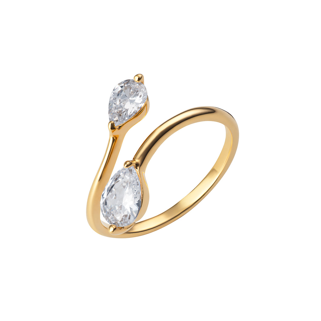 Sterling Silver Gold Finish Double Pear CZ Ring SKU 0136253