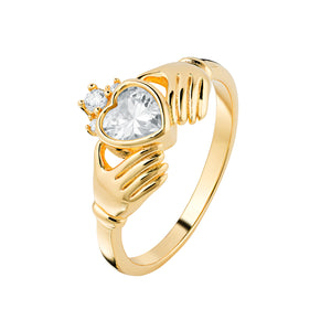 Sterling Silver Gold Finish CZ Claddagh Ring SKU 0136255