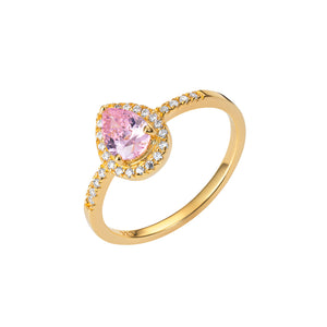 Sterling Silver Gold Finish Pink CZ Pear Shape CZ Halo Ring SKU 0136500