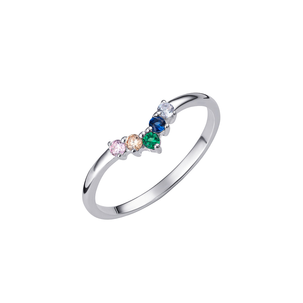 Sterling Silver Multi Colour CZ Wishbone Ring SKU 0136501