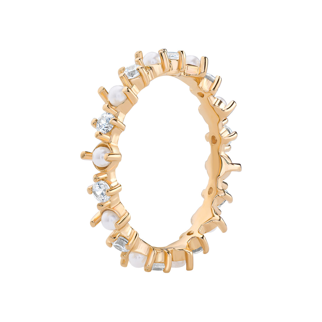 Sterling Silver Gold Finish Pearl and CZ Ring SKU 0136505