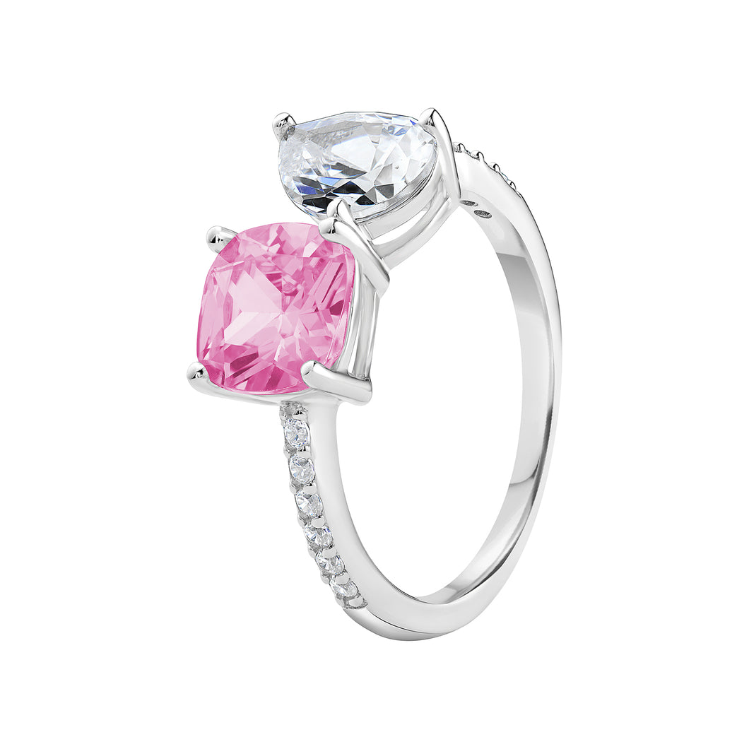 Sterling Silver Square and Pear Pink and Clear CZ Ring SKU 0136507