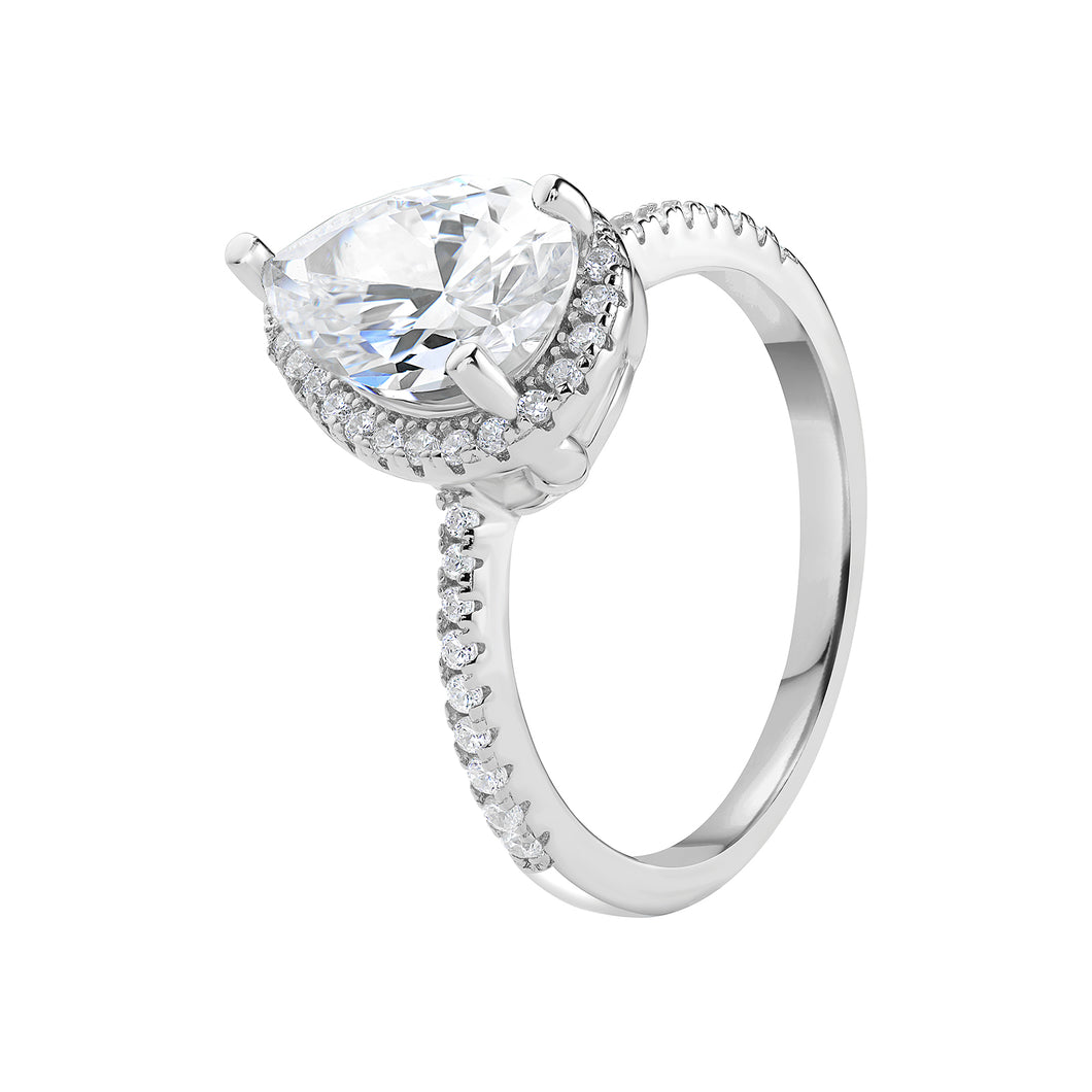 Sterling Silver Pear Shape CZ and CZ Halo Ring SKU 0136508