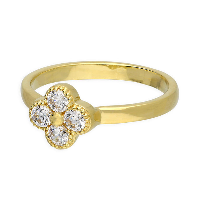 Sterling Silver Gold Finish 4 CZ Ring SKU 0136520
