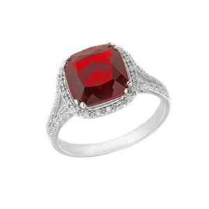 Sterling Silver square red CZ split CZ shank ring SKU 0137101