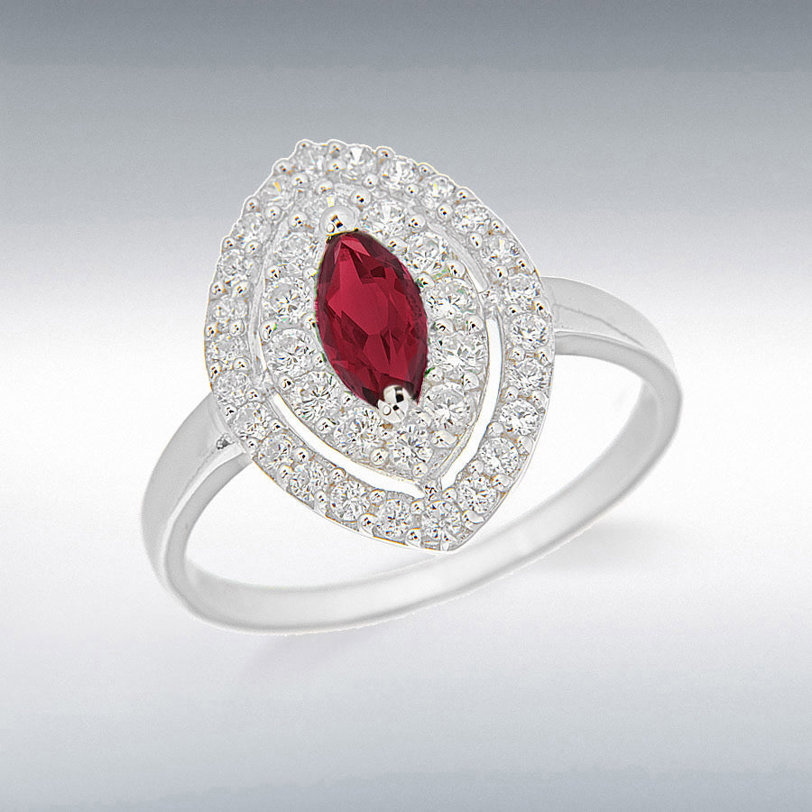 Sterling Silver marquise shape red CZ double CZ Halo ring SKU 0137102