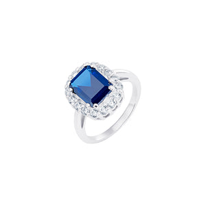Sterling Silver Oblong Blue CZ and CZ Halo Ring SKU 0137111