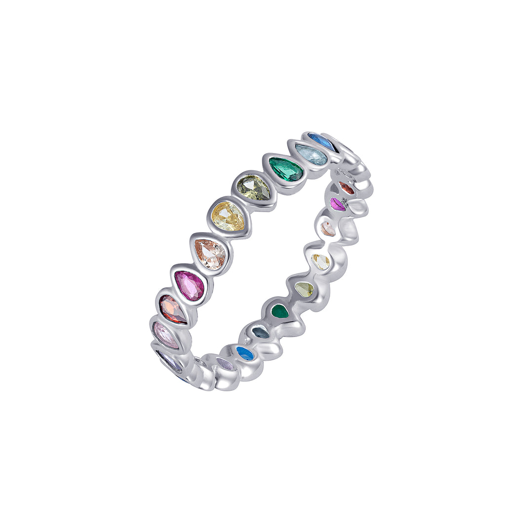Sterling Silver Pear Shaped Multi Colour CZs Ring SKU 0137112