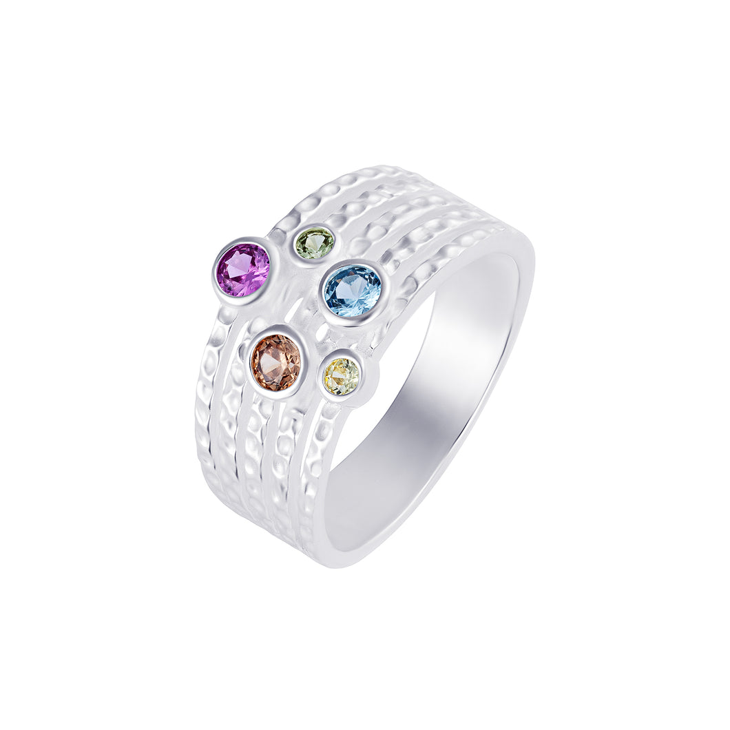 Sterling Silver Multi Colour CZ Broad Band Ring SKU 0137113