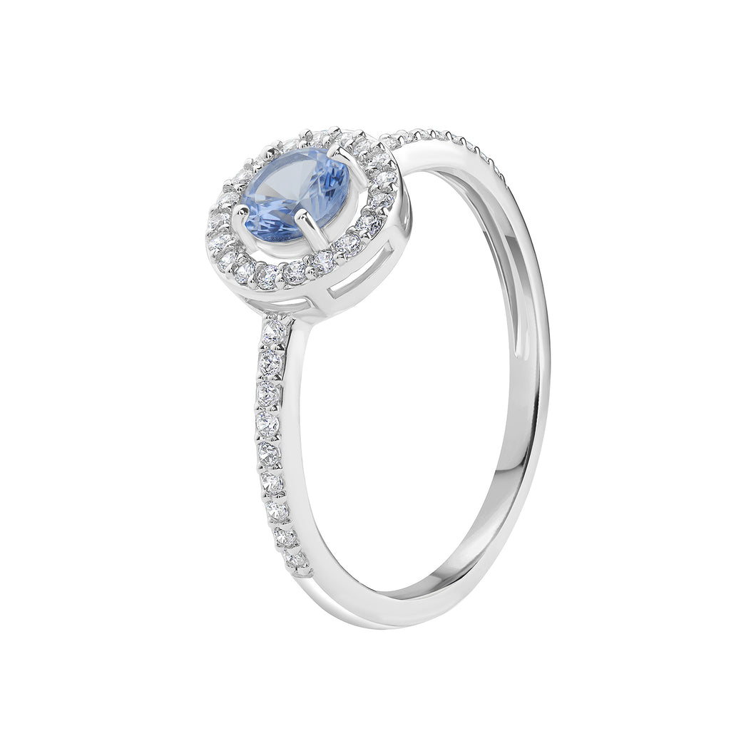 Sterling Silver Pale Blue CZ and CZ Halo Ring SKU 0137114