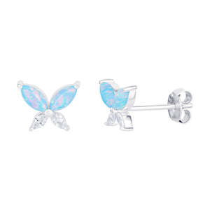 Sterling Silver Synthetic Opal and CZ Butterfly Stud Earrings SKU 0307203