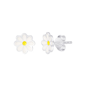 Sterling Silver White Enamel Flower Stud Earrings SKU 0307207