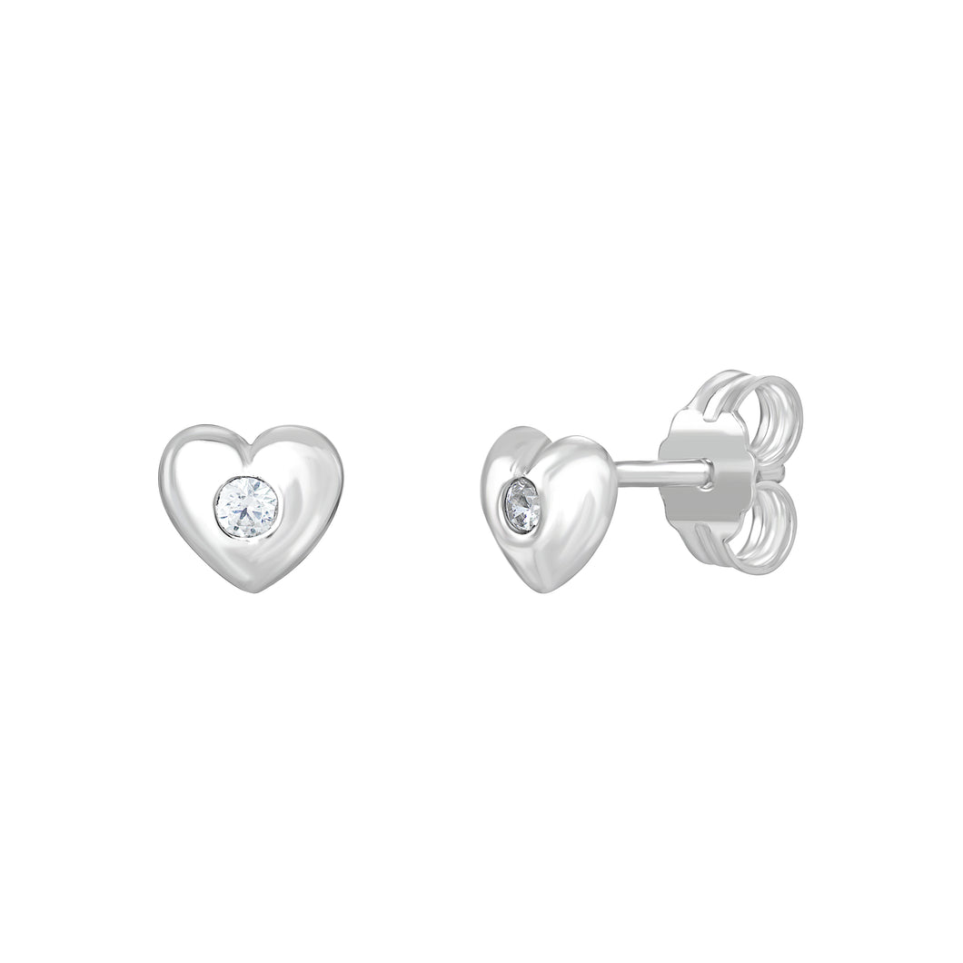 Sterling Silver Kids Small Heart CZ Stud Earrings SKU 0307700
