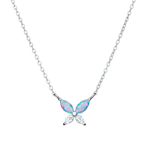 Sterling Silver Synthetic Opal and CZ Butterfly Necklace SKU 0312601