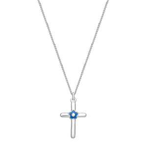 Sterling Silver Blue Enamel Flower Cross Necklace SKU 0312607