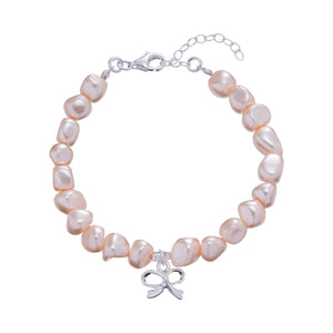 Sterling Silver Bow and Pink Pearl Kids Bracelet SKU 0333009