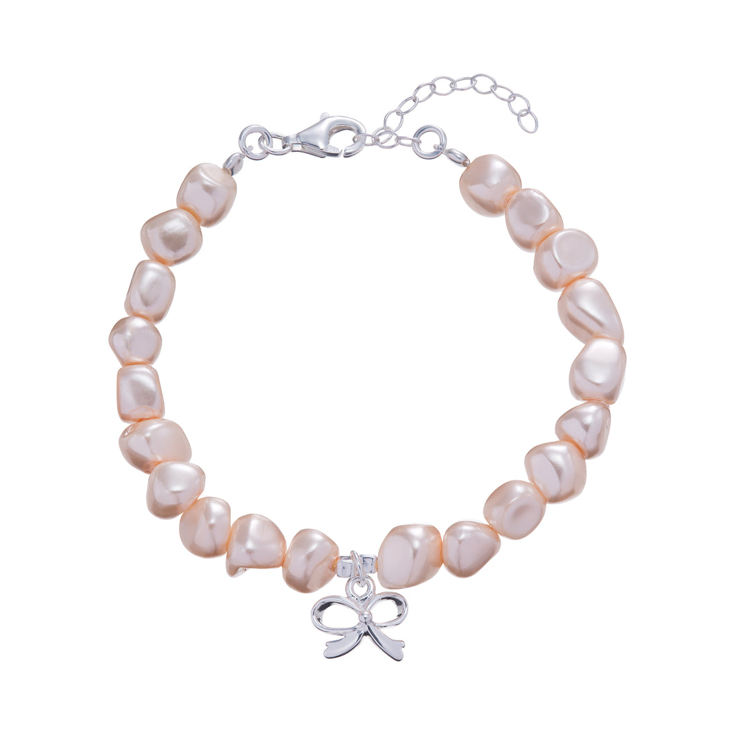 Sterling Silver Bow and Pink Pearl Kids Bracelet SKU 0333009
