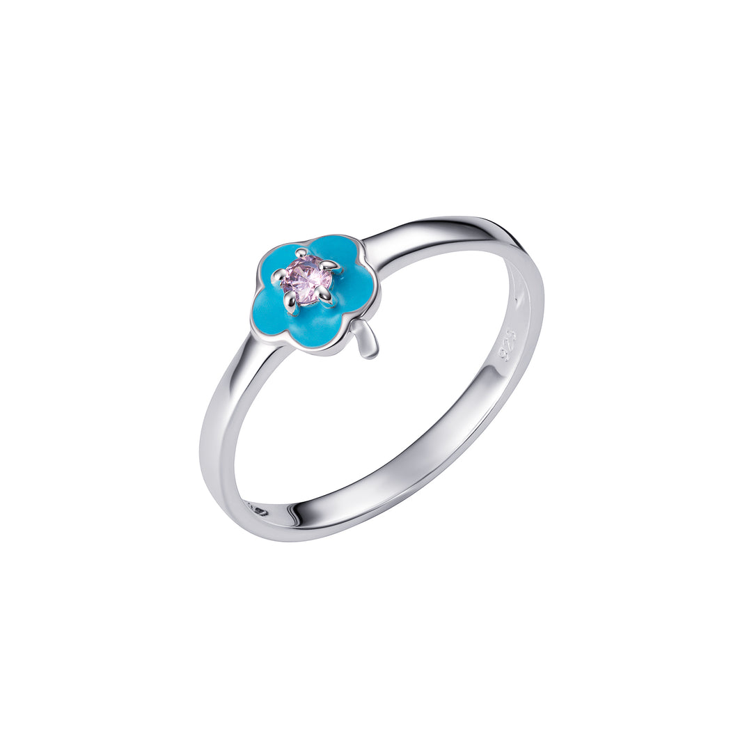 Sterling Silver Blue Enamel and Pink CZ Flower Ring SKU 0336001