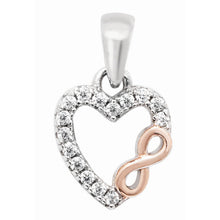 Load image into Gallery viewer, Sterling Silver open CZ heart &amp; Rose Tone infinity design Pendant &amp; Earring set SKU 0501301
