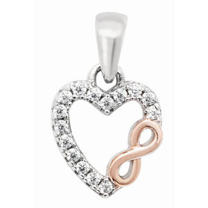 Sterling Silver open CZ heart & Rose Tone infinity design Pendant & Earring set SKU 0501301