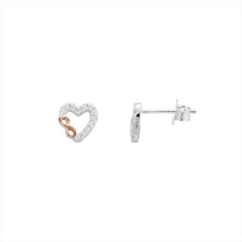 Load image into Gallery viewer, Sterling Silver open CZ heart &amp; Rose Tone infinity design Pendant &amp; Earring set SKU 0501301
