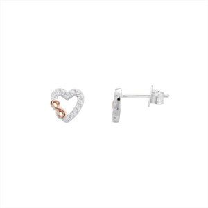 Sterling Silver open CZ heart & Rose Tone infinity design Pendant & Earring set SKU 0501301