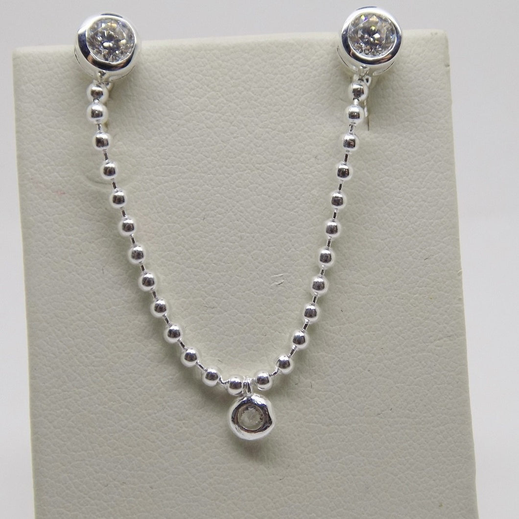 Sterling Silver Beaded Chain, Rubover CZ Pendant and Earrings Set SKU 0501750