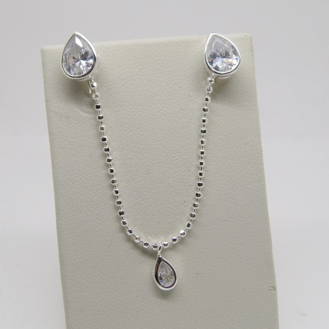 Sterling Silver Beaded Chain, Rubover Pear CZ Pendant and Earrings Set SKU 0501751