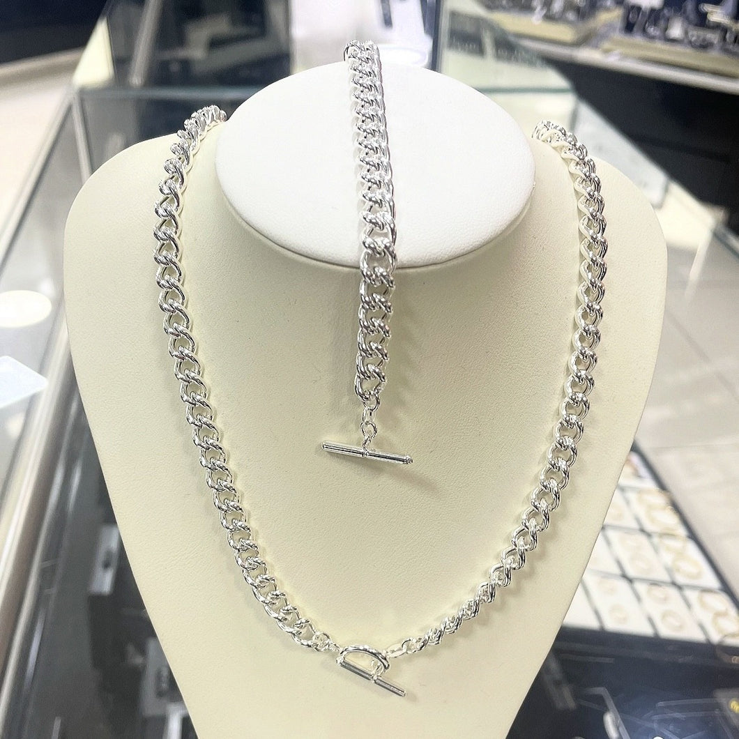 Sterling Silver Curb T/Bar Bracelet and Necklace Set SKU 0502101