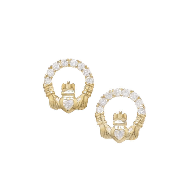 9ct Yellow Gold CZ Claddagh Stud Earrings SKU 1507202