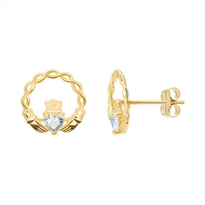 9ct Gold Plait Claddagh Clear CZ Stud Earrings SKU 1507210