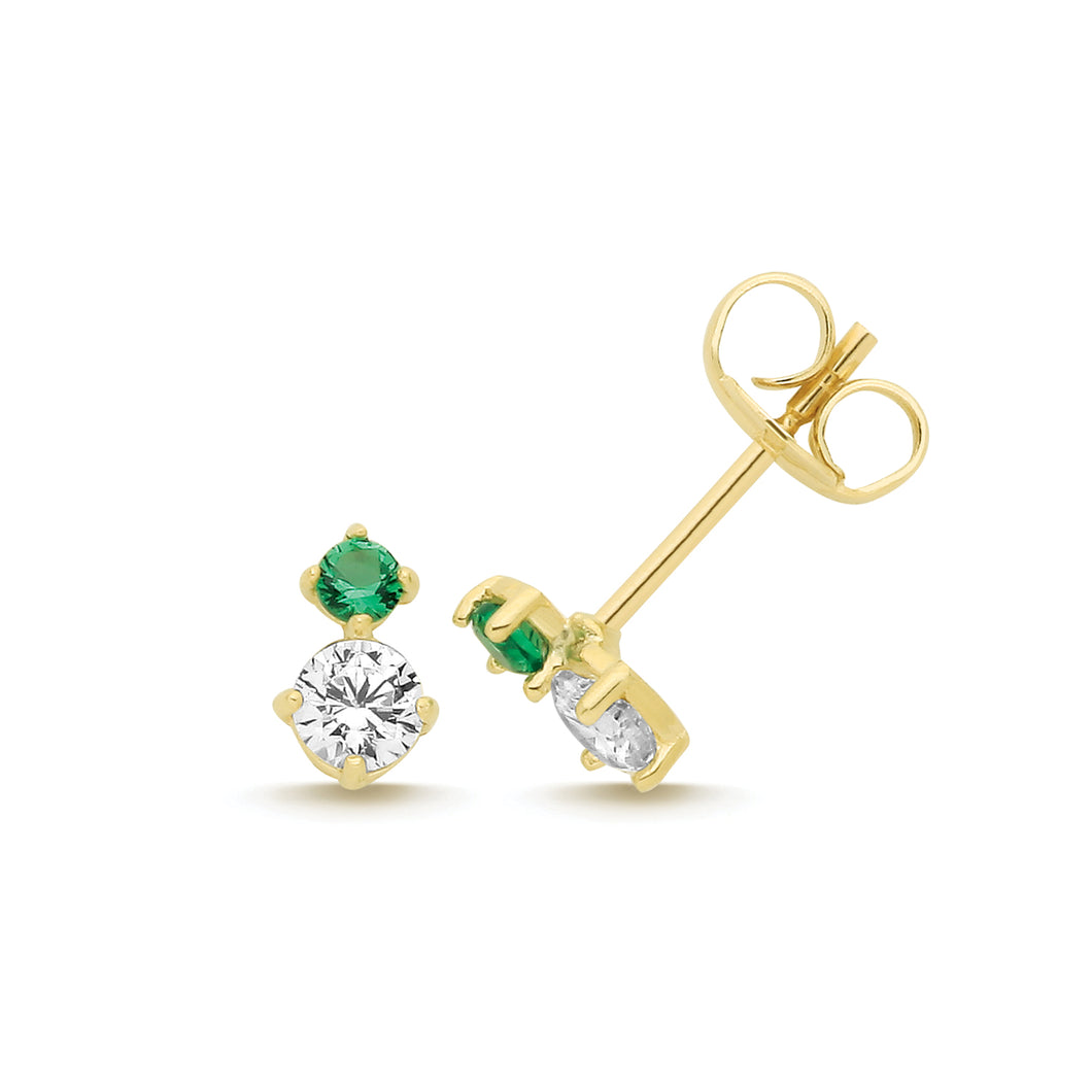 9ct Yellow Gold Green and White Cz Studs SKU 1507604