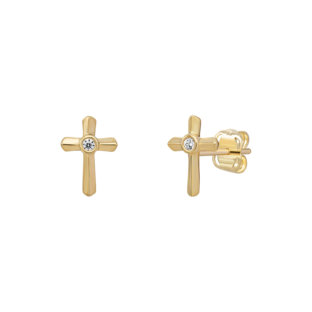 9ct Yellow Gold CZ Cross Stud Earrings SKU 1507606