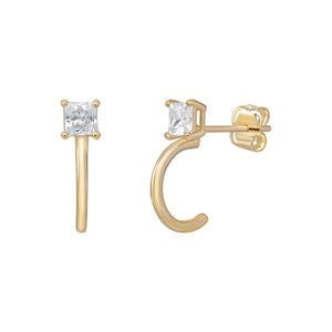 9ct Yellow Gold Square CZ Half Hoop Stud Earrings SKU 1507607
