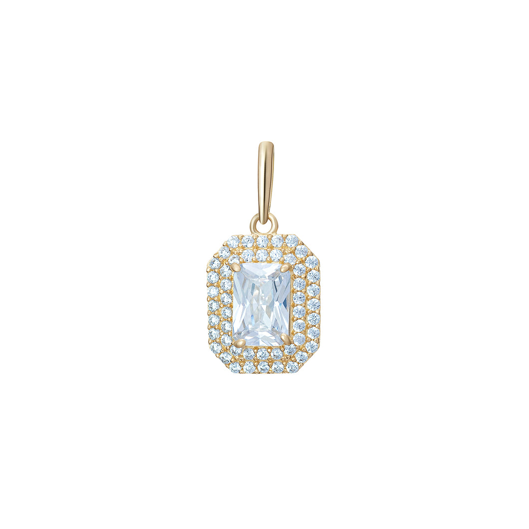 9ct Yellow Gold Rectangle CZ Double Halo Pendant SKU 1512079