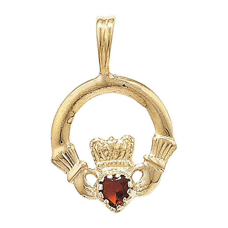 9ct Gold Red CZ Claddagh Pendant SKU 1512201