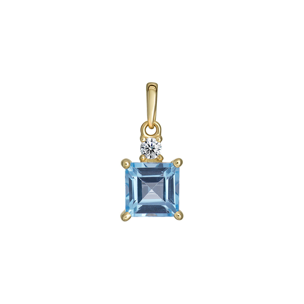 9ct Yellow Gold Square Blue CZ and CZ Pendant SKU 1512209