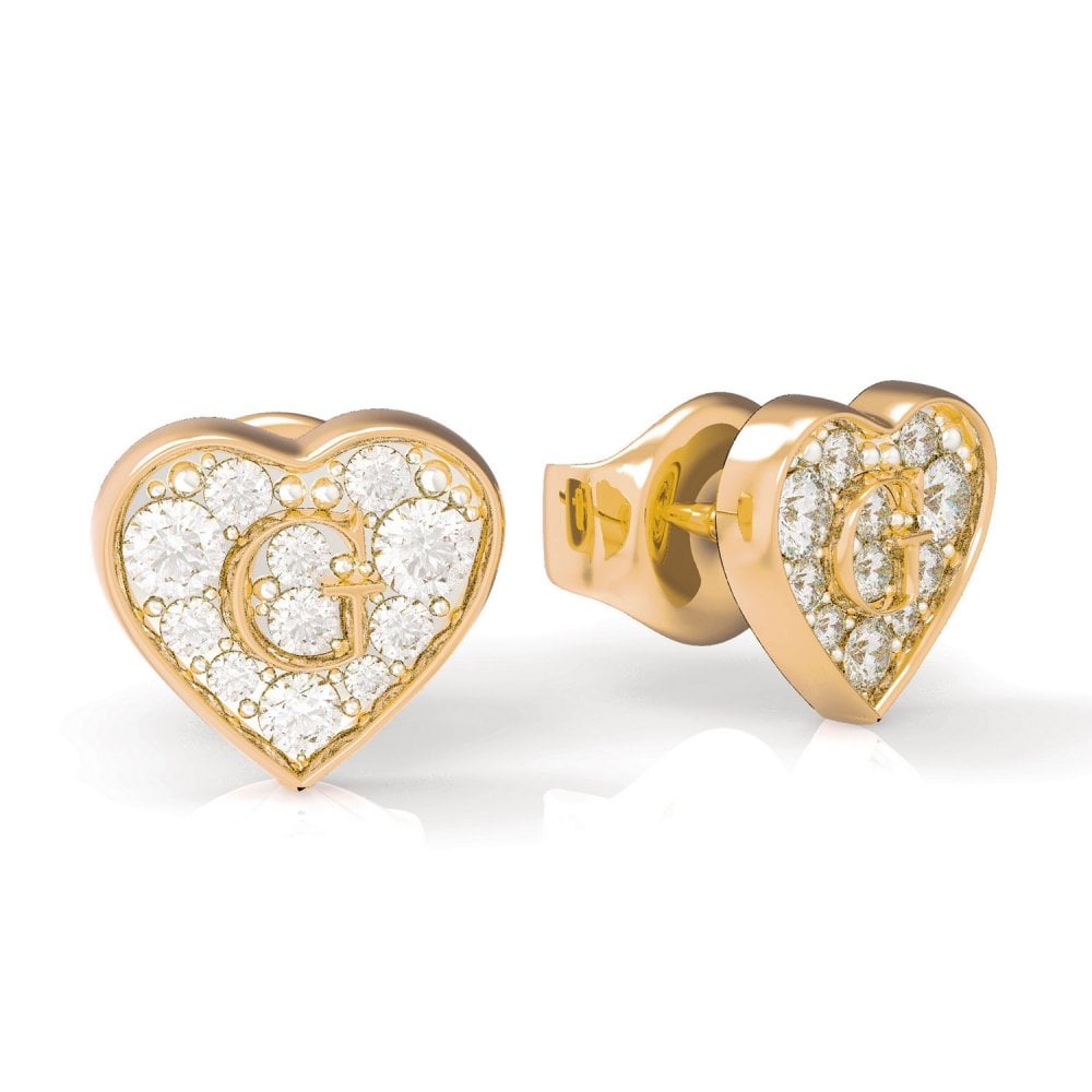 Guess gold tone pave stone set heart stud earrings SKU 3001507