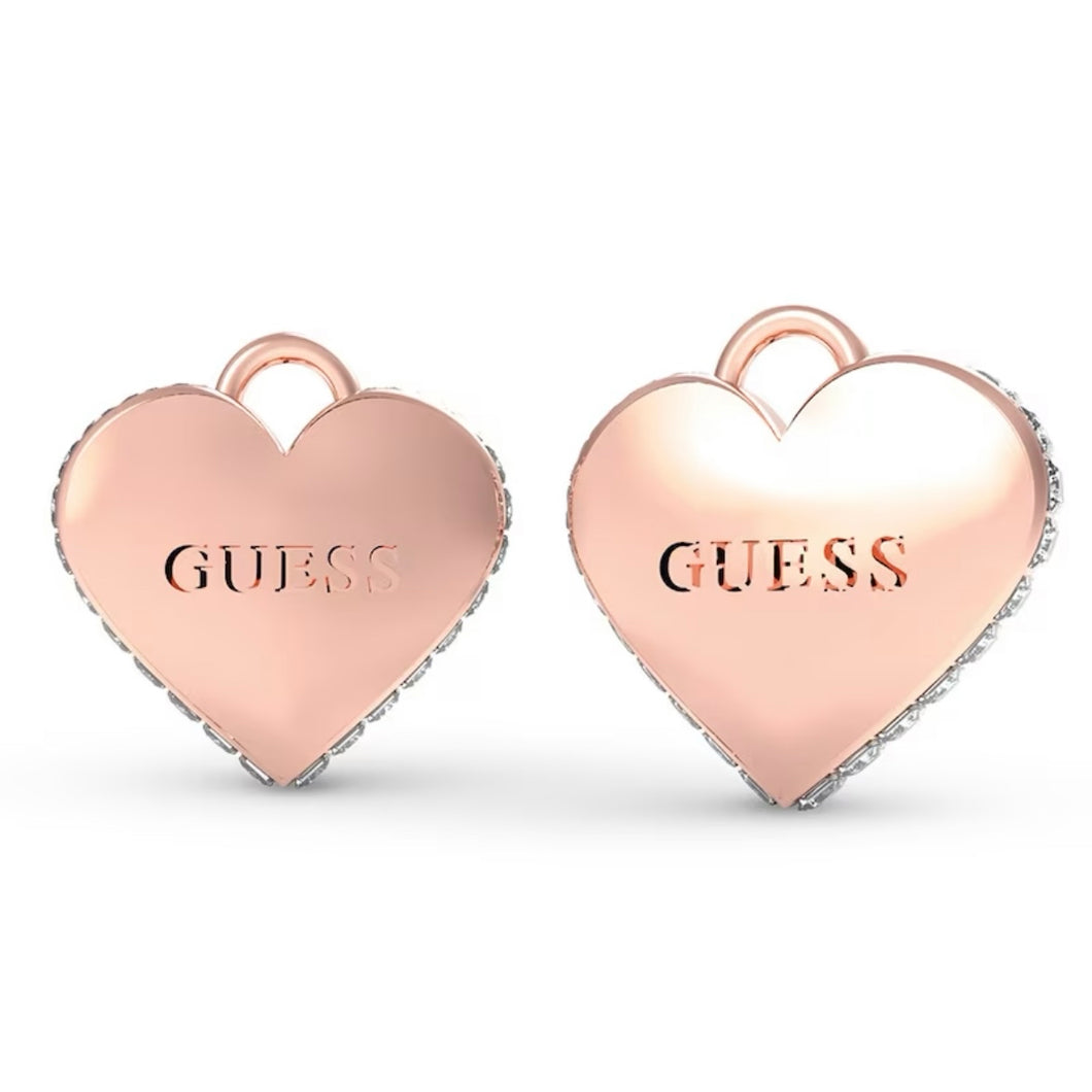 Guess Heart Earrings Rose Tone Stainless Steel SKU 3001514