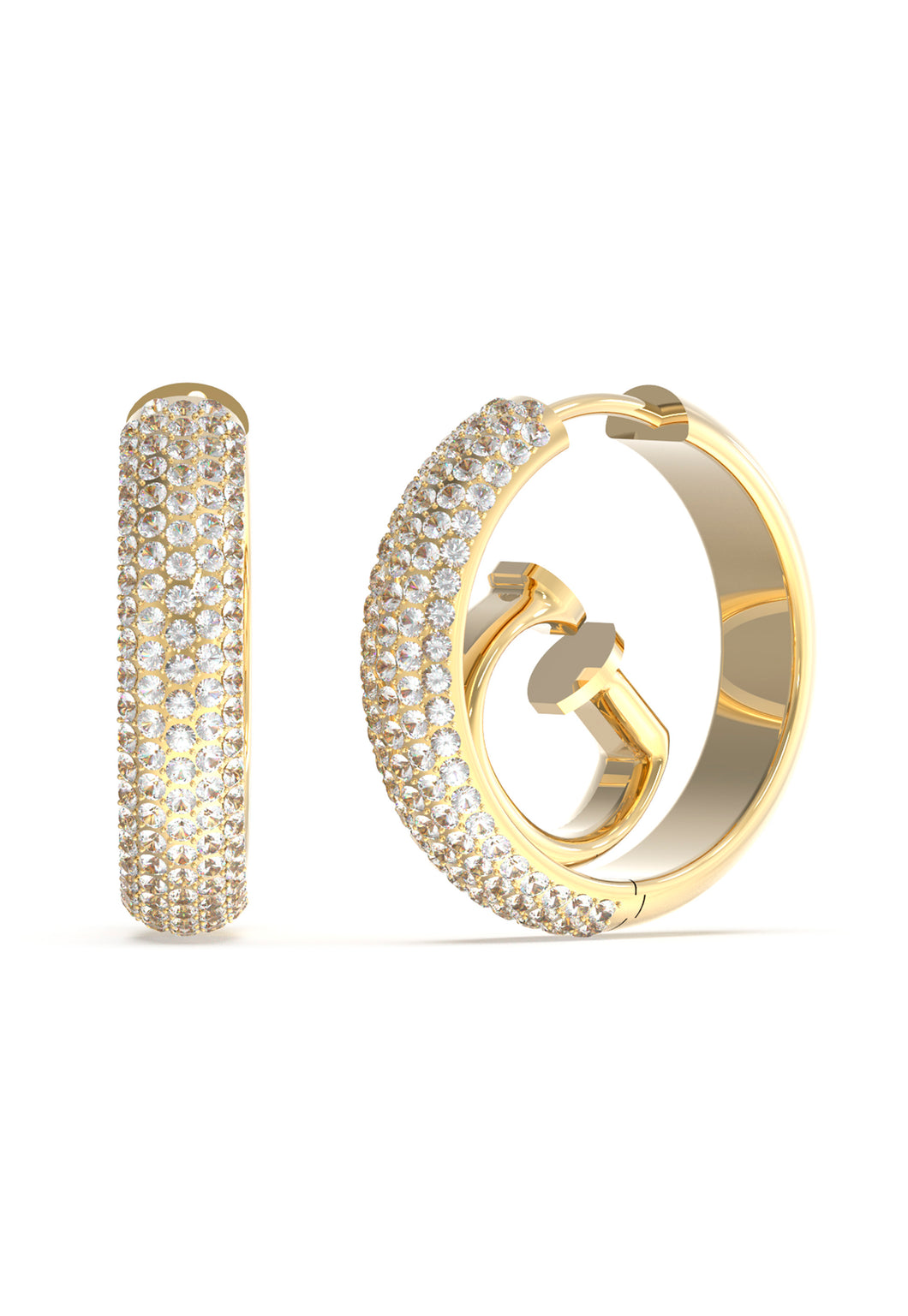 Guess Steel Gold Tone Crystal Hoop Earrings SKU 3001520