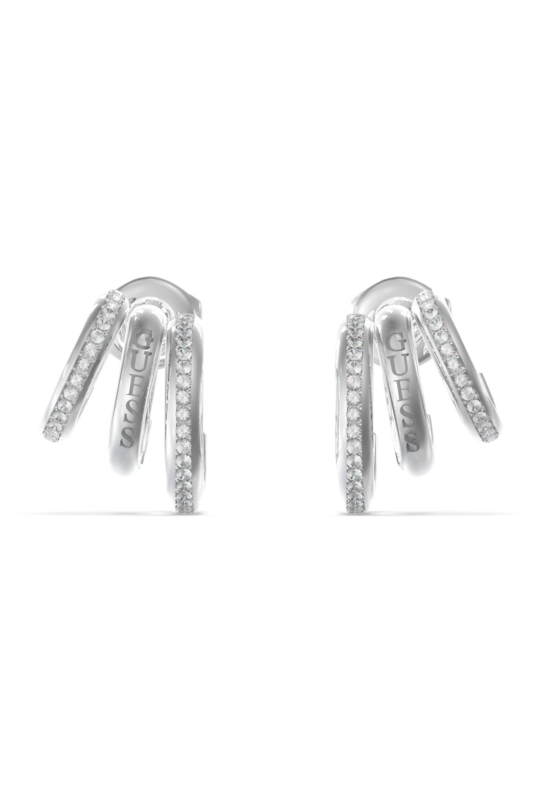 Guess Steel Silver Tone Triple Hoop Earrings SKU 3001522