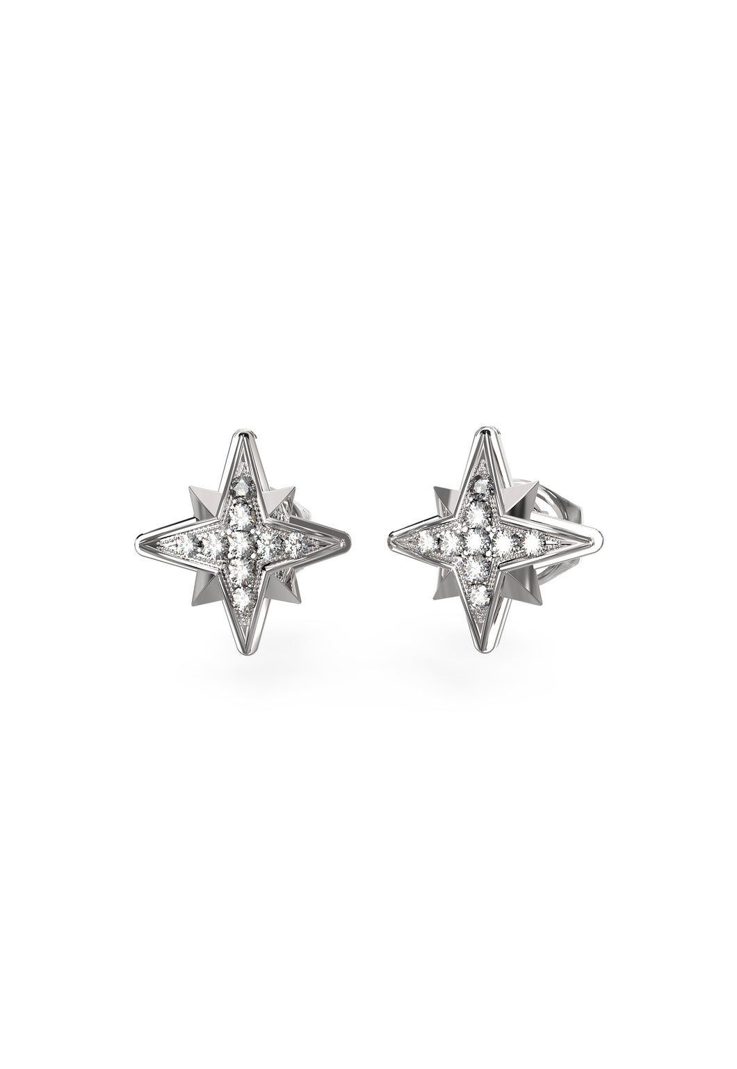 Guess Steel Silver Tone Star Stud Earrings SKU 3001535