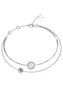 Guess Stainless Steel Silver Tone Double Row 4G & Crystal Bracelet SKU 3001552