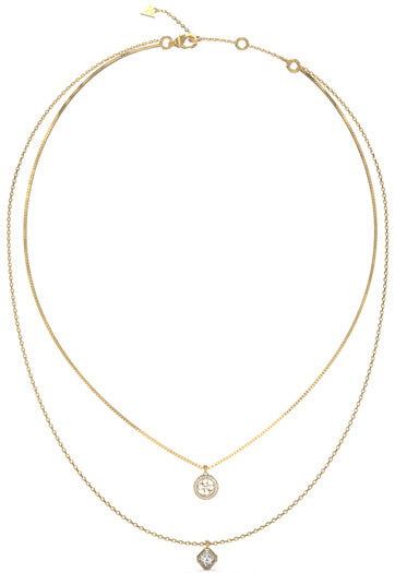 Guess Stainless Steel Gold Tone Double Row 4G & Crystal Necklace SKU 3001556