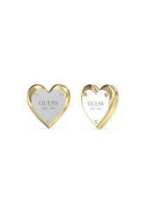 Guess Stainless Steel 2 Tone Gold & Silver Tone Plain Heart Stud Earrings SKU 3001558