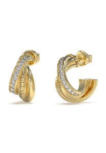 Guess Stainless Steel Gold Tone Wrap Over Stone Set Hoop Earrings SKU 3001564