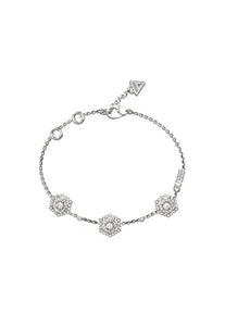 Guess Stainless Steel Silver Tone Triple Flower Bracelet SKU 3001602