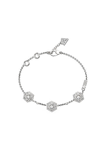 Guess Stainless Steel Silver Tone Triple Flower Bracelet SKU 3001602