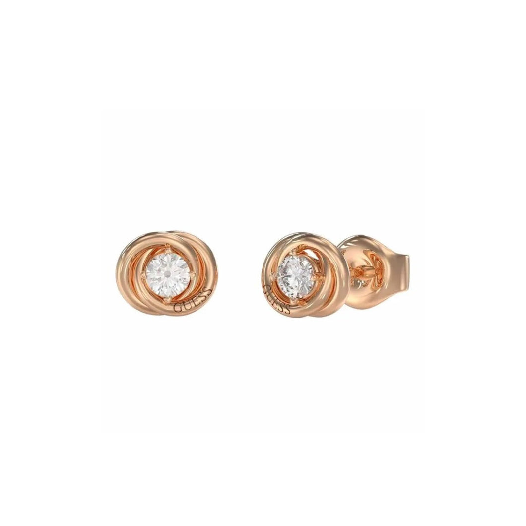 Guess Knot Stud Earrings Rose Tone Stone Set SKU 3001642