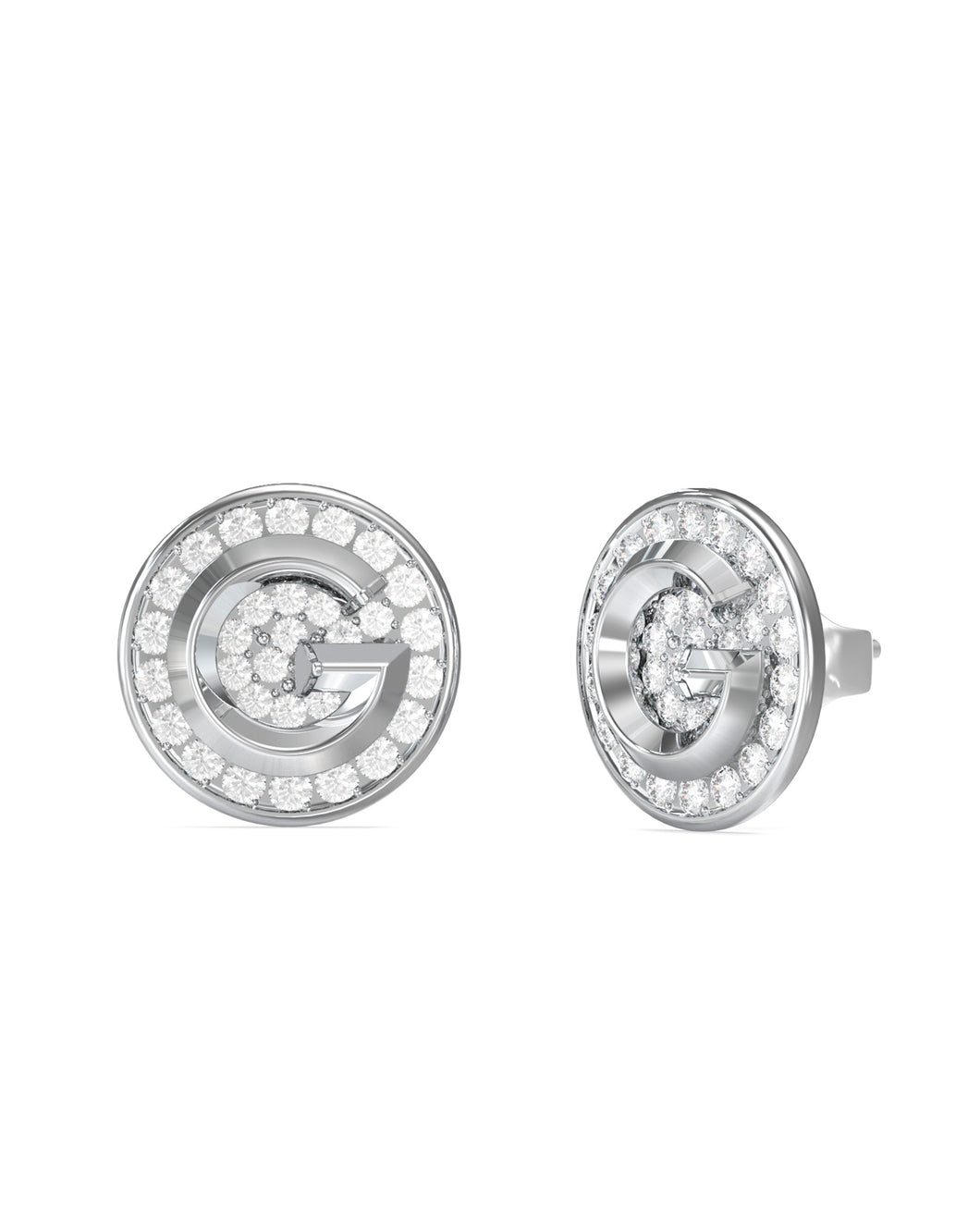 Guess Stainless Steel Silver Tone CZ Stud Earrings SKU 3001649